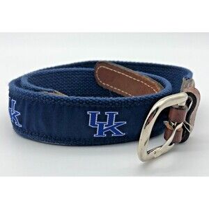 Kentucky Wildcats Canvas Belt Mens Blue Size 30 Leather Brass College NCAA